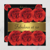 Einladende Red Blume Black Gold Fantastische 50. Einladung (Vorne/Hinten)