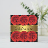 Einladende Red Blume Black Gold Fantastische 50. Einladung (Stehend Vorderseite)