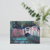 Einladende weiße Brücke in Luscious Gärten Postkarte (Stehend Vorderseite)