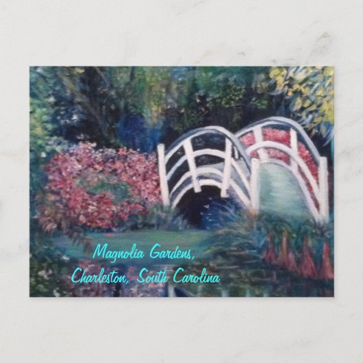 Einladende weiße Brücke in Luscious Gärten Postkarte (Vorderseite)