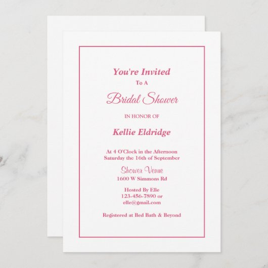 Einladende weiße Gerahmte Brautdusche Einladung (Vorne/Hinten)