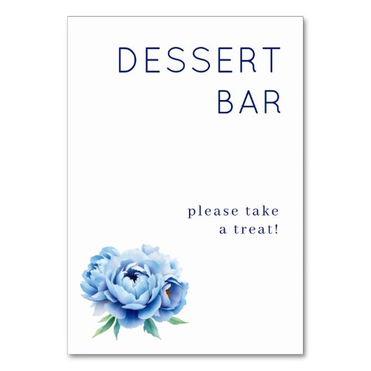 Einladendes Navy-Blumen-Dessert-Schild Tischnummer (Vorderseite)