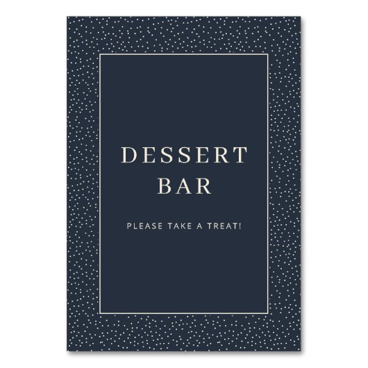 Einladendes Navy-Minimalist-Dessertbar-Schild Tischnummer (Vorderseite)