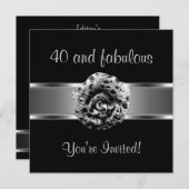 Einladendes Party Black Gray Blume Fabulous 40. Einladung (Vorne/Hinten)