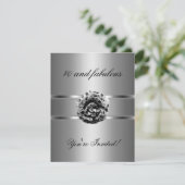 Einladendes Party Black Gray Blume Fabulous 40. Einladung (Stehend Vorderseite)