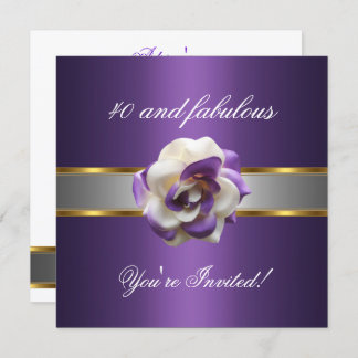 Einladendes Party Lila Weiße Blume Fabulous 40. Einladung