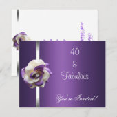 Einladendes Party Lila Weiße Blume Fabulous 40. Einladung (Vorne/Hinten)