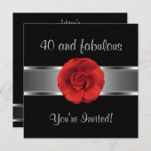 Einladendes Party Red Blume Fabulous 40. Einladung (Vorne/Hinten)