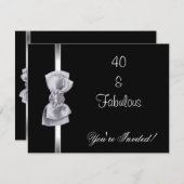 Einladendes Party Silver Bow Fabulous 40th Black Einladung (Vorne/Hinten)