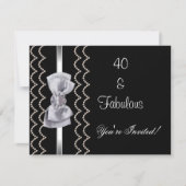 Einladendes Party Silver Bow Fabulous 40th Black Einladung (Vorderseite)