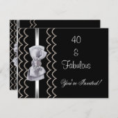 Einladendes Party Silver Bow Fabulous 40th Black Einladung (Vorne/Hinten)