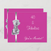 Einladendes Party Silver Bow Fabulous 40th Pink Einladung (Vorne/Hinten)