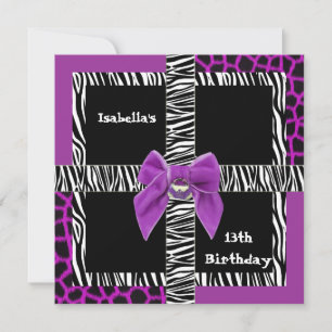 Einladung 13. Teenager-Geburtstag Wild Purple Anim