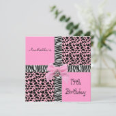 Einladung 14. Teen Birthday Wild Pink Kuh Tier (Stehend Vorderseite)