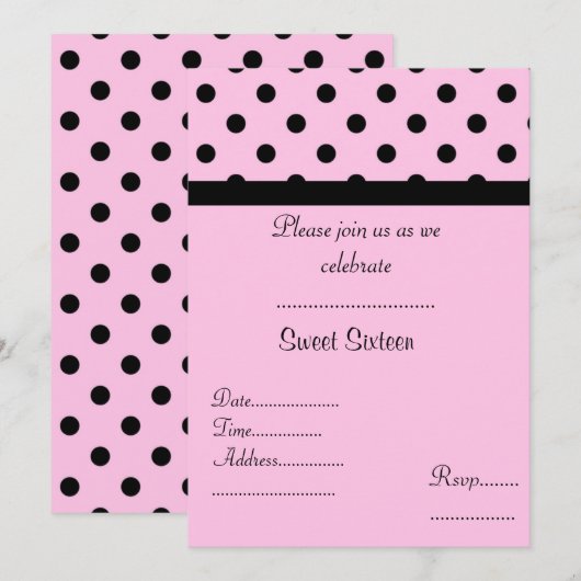 Einladung 16 . Geburtstag Pink Spot (Vorne/Hinten)