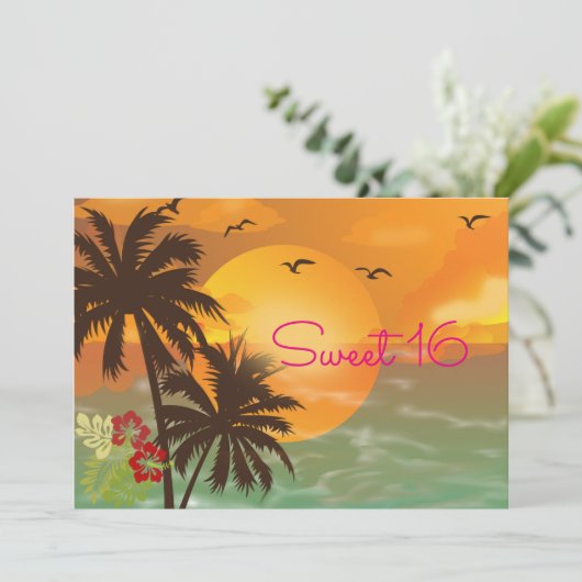 Einladung 16 . Geburtstag, Tropical, Hawaiian Luau (Stehend Vorderseite)