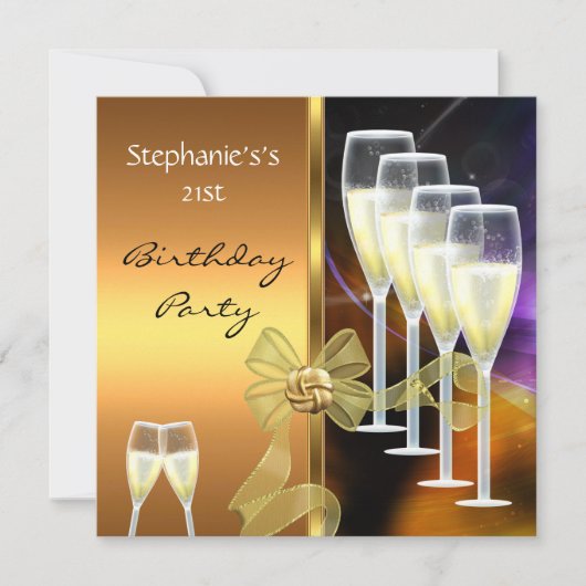 Einladung 21. Geburtstag Party Elegant Lila Gold (Vorderseite)