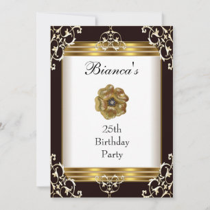 Einladung 25. Geburtstag Elegant Schwarz Gold Juwe