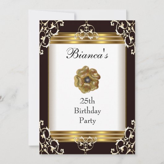Einladung 25. Geburtstag Elegantes Black Gold Jewe (Vorderseite)