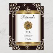 Einladung 25. Geburtstag Elegantes Black Gold Jewe (Vorne/Hinten)