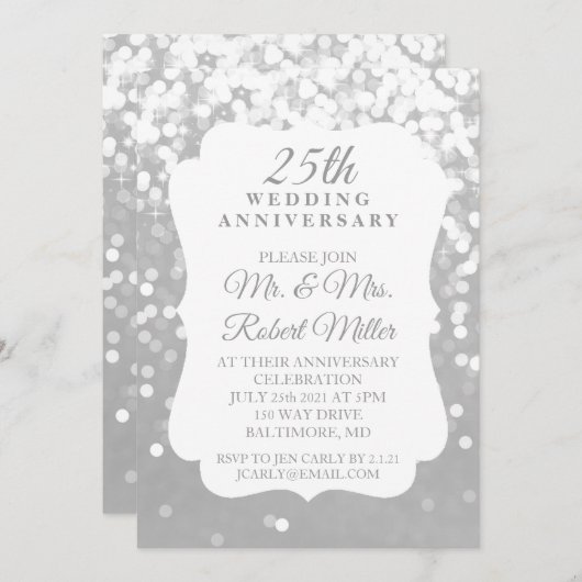 Einladung - 25. Hochzeitsfeier Sparkling Silver (Vorne/Hinten)
