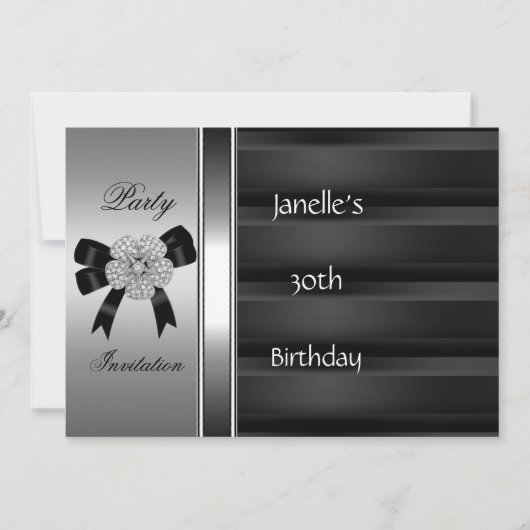 Einladung 30. Geburtstag Party Silver Black (Vorderseite)