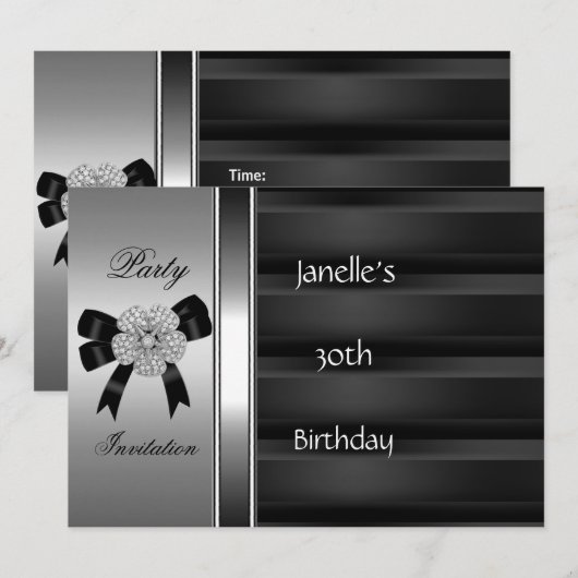 Einladung 30. Geburtstag Party Silver Black (Vorne/Hinten)