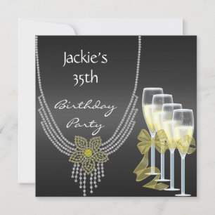 Einladung 35. Geburtstag Elegante Juwelen Champagn