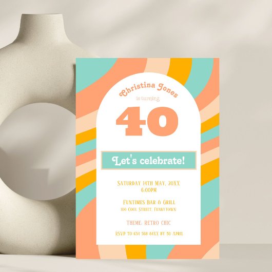 Einladung, 40. Geburtstag Party Pastel Retro Chic Einladung