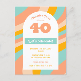 Einladung, 40. Geburtstag Party Pastel Retro Chic Einladungspostkarte