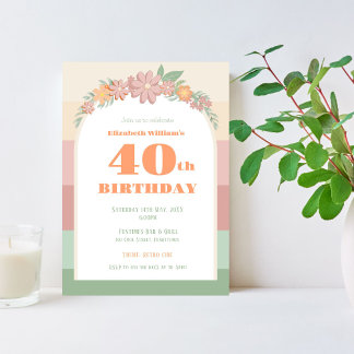 Einladung - 40. Geburtstag - Retro-Rosa Blumen