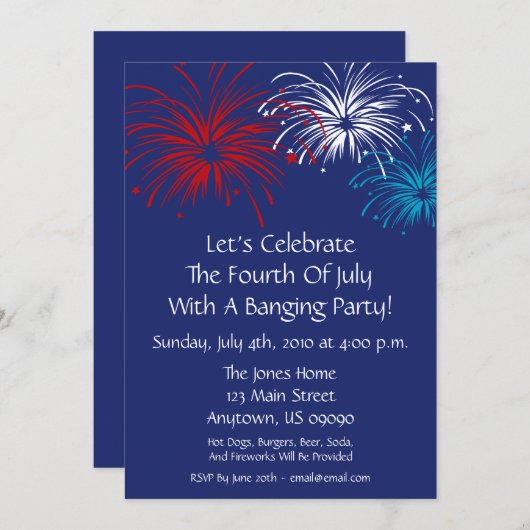 Einladung 4. Juli (Star Spangled Fireworks) (Vorne/Hinten)