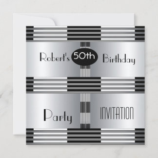 Einladung 50. Geburtstag Art Deco Black Chrome