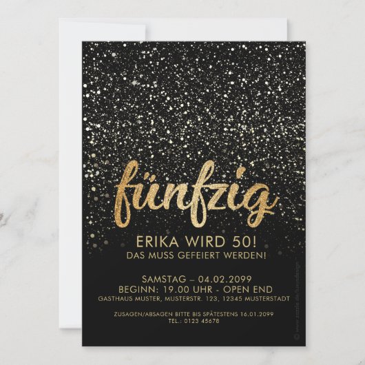 Einladung 50. Geburtstag "Party-Deko" (Vorderseite)