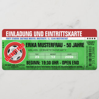 Einladung 50. Geburtstag Vorlage Fußball rot-grün