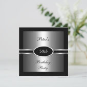 Einladung 50. Geburtstagsparty Black Silver (Stehend Vorderseite)