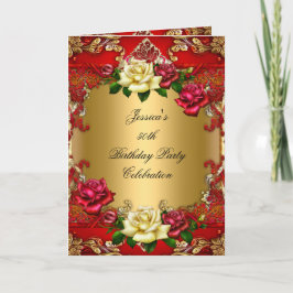 Einladung 50. Geburtstagsparty Red Gold Rose Lace
