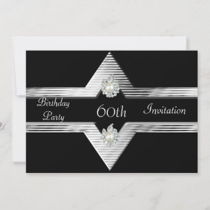 Einladung 60. Geburtstag Schwarz Silbernes Juwel