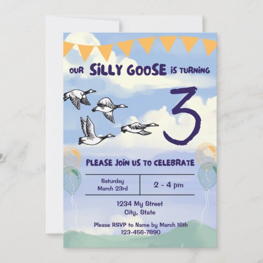 Einladung albern Gänse zum Geburtstag (Vorderseite)