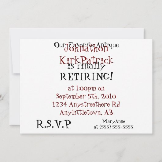 Einladung an Ruhestands-Party, Geburtstag, (Rückseite)