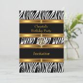 Einladung Animal Zebra Print Gold Geburtstagsparty (Stehend Vorderseite)