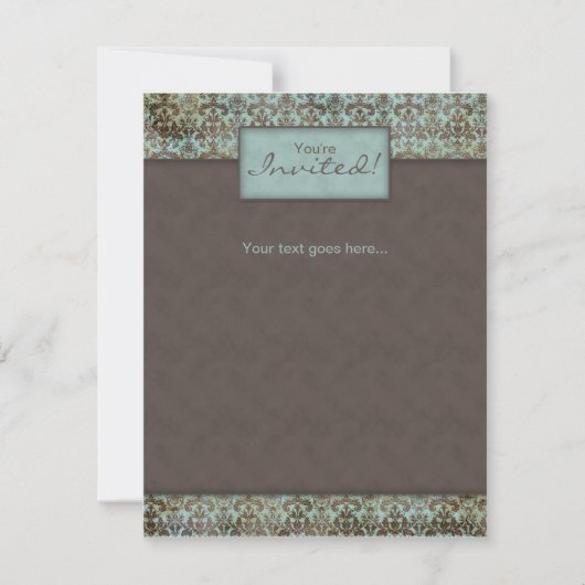 Einladung Ankündigung Damask Brown Turq 5 (Vorderseite)
