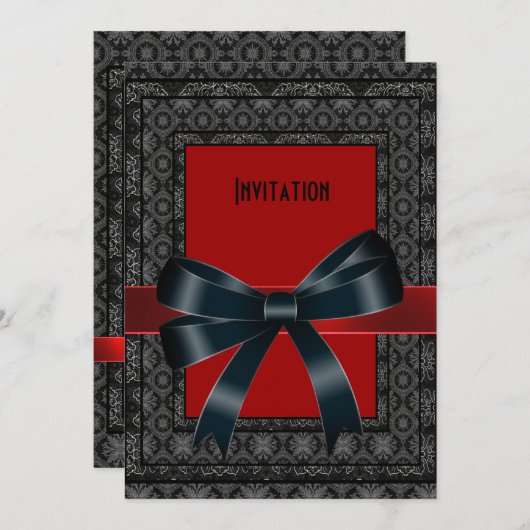 Einladung Antiker Roter Brokat Bow (Vorne/Hinten)