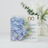 Einladung Antwortkarte Blue Hydrangea und Spitze (Stehend Vorderseite)