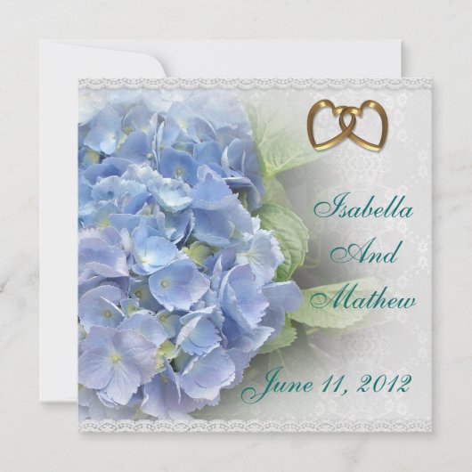 Einladung Antwortkarte Blue Hydrangea und Spitze (Vorderseite)