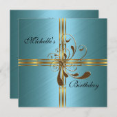 Einladung Aquamarin & Gold Abstrakt (Vorne/Hinten)