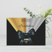 Einladung Art Deco Black Gold Bow (Stehend Vorderseite)
