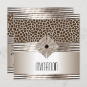 Einladung Art Deco Creme Beige Tierausdruck (Vorne/Hinten)