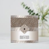 Einladung Art Deco Creme Beige Tierausdruck (Stehend Vorderseite)