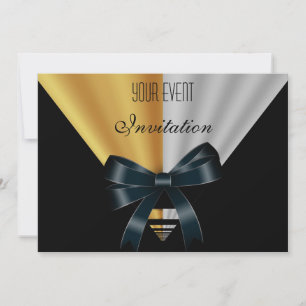 Einladung Art Deco Schwarz Goldene Schleife